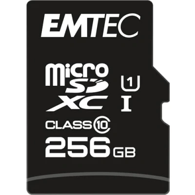 Afbeelding van Emtec MicroSDXC 256GB +Adapter CL10 EliteGold UHS I 85MB/s Blisterverpakking (microSDXC, 256 GB, U1, I), Geheugenkaart, Zwart