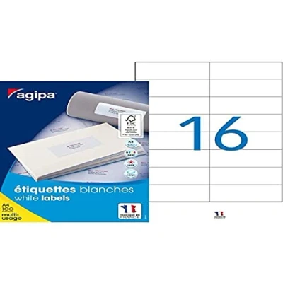 Afbeelding van agipa Universele etiketten 119012, 105 x 37 mm met trekker