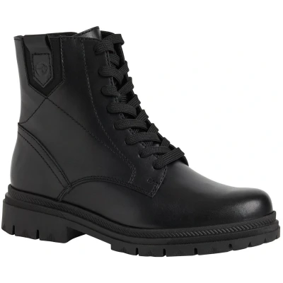 Afbeelding van Tamaris Enkellaarsjes met plateauzool, Dames, Maat: 42, Black leather Schoenen