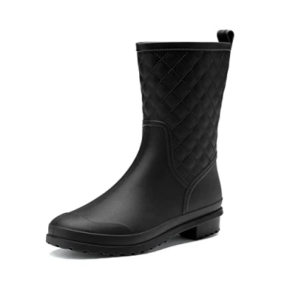 Afbeelding van DREAM PAIRS Wellies regenlaarzen voor dames, halverwege de kuit, zwart.