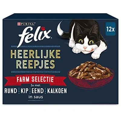 Afbeelding van 4x Felix Heerlijke Reepjes Selectie Farm 12 x 80 gr