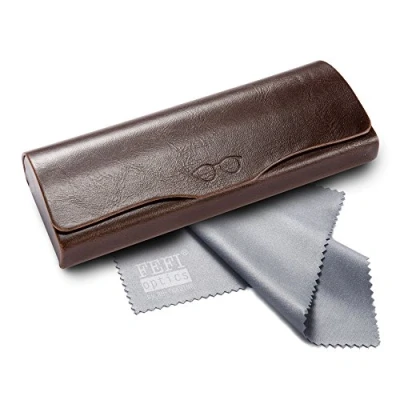 Afbeelding van FEFI Klassieke vintage brillenkoker in lederlook Hardcase inclusief hoogwaardig brillenpoetsdoekje