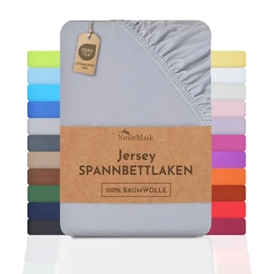 Afbeelding van NatureMark Hoeslaken 100% jersey hoeslaken, voldoet aan de Oeko Tex Standard 100 kwaliteit, katoen, zilvergrijs, 120 x 200 cm