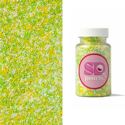 Afbeelding van SD Pearls Mélange de perles sucre, sucre comestibles, décoration gâteau, décoratives pour biscuits, gâteaux, cupcakes, beignets, dessert (vert/jaune/blanc, 100 g)