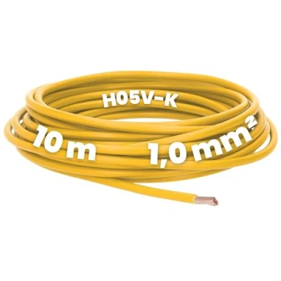 Afbeelding van Kalitec 10 meter H05V K 1 mm² gele bedradingskabel I kernkabel flexibel PVC enkeladerig meeraderig 1mm2 bedrading fijnaderig enkele kabel massief schakeldraad