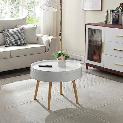 Afbeelding van Salontafel Bongard 45xØ60 cm wit en houtkleurig