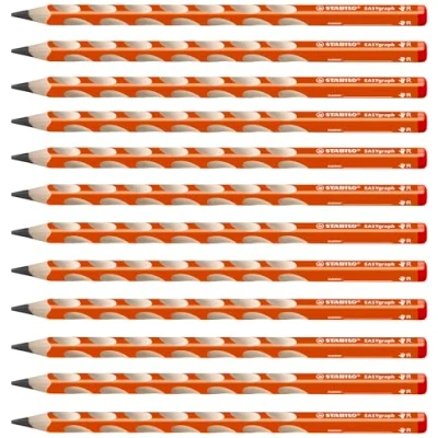 Image de STABILO Easygraph Lot de 12 crayons ergonomiques triangulaires pour droitier Dureté HB Orange