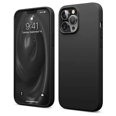 Afbeelding van elago Vloeibare siliconen hoesjes compatibel met iPhone 13 Pro Max 6,7 inch (16,8 cm) beschermhoes gemaakt van premium volledige bescherming, stootvast, 3 structuur, zwart