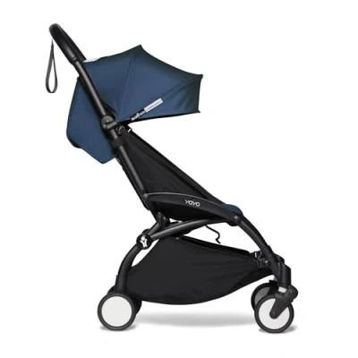 Afbeelding van BABYZEN YOYO2 Kinderwagen (Zwart Frame met Air France Blauw 6+ Kleurenpakket) Inclusief Harnas, Rugleuning, Kapverlengingen, Schouderband, Opbergtas, Zitkussen en Bijpassende Kap