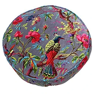 Afbeelding van Riva Paoletti Paradise kussensloop, rond, nertspaars, kleurrijke vogelprint, fluwelen stof, deken met genaaide randen, 100% katoen, 50 x 12 cm, ontworpen in Groot Brittannië