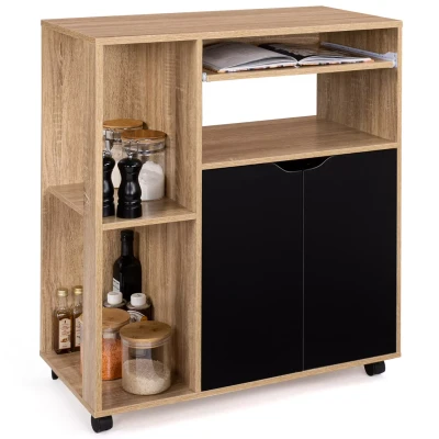 Image de Desserte de cuisine COSI bois façon hêtre et portes noires L.76 CM