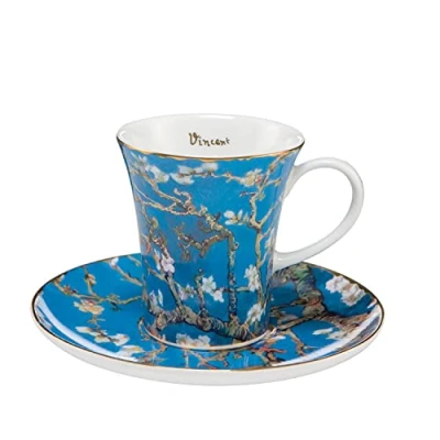 Afbeelding van Goebel Vincent van Gogh Kop en schotel Espresso Amandelboom blauw Porselein 12cm 100ml met echt goud