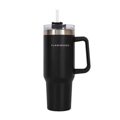 Afbeelding van Flamingueo Thermosbeker thermoskan, koffiethermos, roestvrij staal, thermoskan met rietje, koude dranken 24 uur en warme 10 uur, thermosbeker, 1,18 l