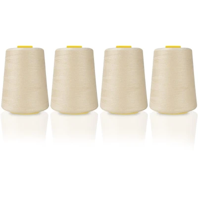 Afbeelding van Curtzy 4 Pak Beige Polyester Naaimachine Draad Spoelen Set 11 cm met 5400 m Bobbin Kit voor Hand en Machine Borduren