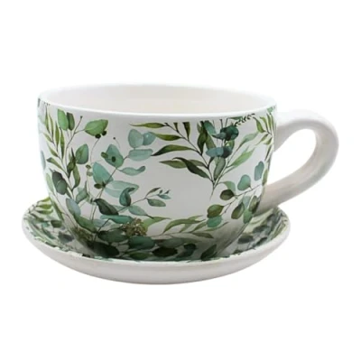 Afbeelding van Dekohelden24 Bloempot met keramisch handvat, rankenmotief, L x H 20 15 12 cm.