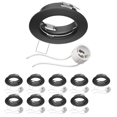 Afbeelding van ledscom.de 10 stuks inbouwspots met behuizing voor in het plafond, FERE, mat zwart (led/halogeen/GU10/MR16/PAR16/50mm) incl. GU10 fitting