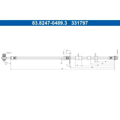 Afbeelding van ATE 83.8247 0489.3 Remslang 487mm M10x1,5mm FORD: Kuga Mk3 2.5 Duratec PHEV, 2.0 EcoBlue mHEV, 1.5 EcoBoost, TDCi