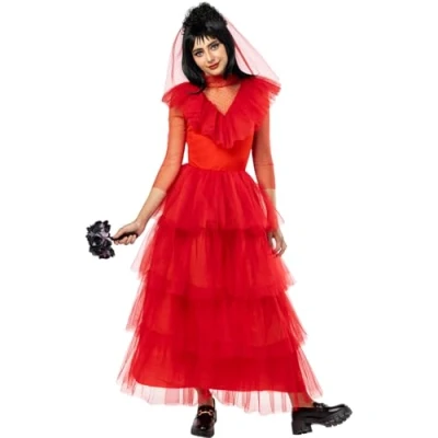Afbeelding van Funidelia Lydia kostuum Beetlejuice Tim Burton, angstfilms, horror voor volwassenen en accessoires Halloween, carnaval feesten. Maat M Rood