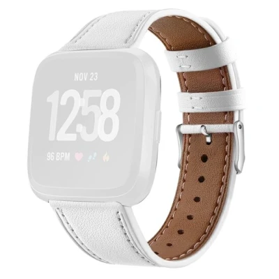 Afbeelding van Fitbit Versa 1 / 2 &amp; Lite leren bandje Wit Horlogebandje