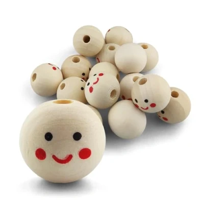 Afbeelding van Netuno 16 x ronde houten kralen met glimlachend gezicht, 20 mm, gat, knutselkralen, natuurlijke kralen, voor doe het zelf, sieraden, maken, halskettingen, armbanden, woondecoratie
