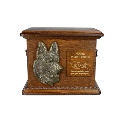 Afbeelding van Persoonlijke urn hond voor Duitse Herder met gravure en reliëf as.