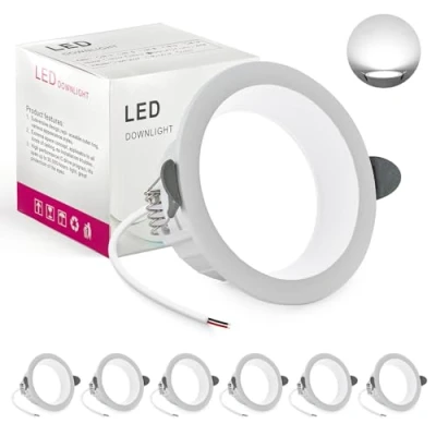 Afbeelding van BRIMETI Led inbouwspot, 7 W, extra plat, 6 stuks, 700 lm, koudwit, 6000 K, AC 220 240 V, uitsparing 70 mm, rond, IP44, ultradun, inbouwplafond voor badkamer, keuken, woonkamer (wit)