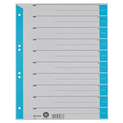 Afbeelding van Leitz Register, A4, 25 stuks, extra groot, grijs met gatenband en blauwe zakken, 100% gerecycled, voorgesneden 16523030