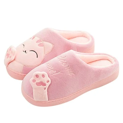 Afbeelding van AUXDIQ Vrouwelijke heren pantoffels schattige kat pluche herfst winter zacht warm huisschoenen indoor pantoffels, Roze