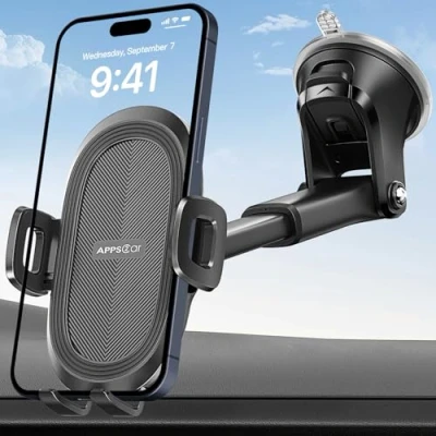 Afbeelding van APPS2Car Auto Telefoonhouder, Dashboard Voorruit Stevige Zuigbeker 360 Universele Telefoonhouder voor Compatibel 4.7 6.8&quot; iPhone 12/11/Pro, Samsung S21 en meer.