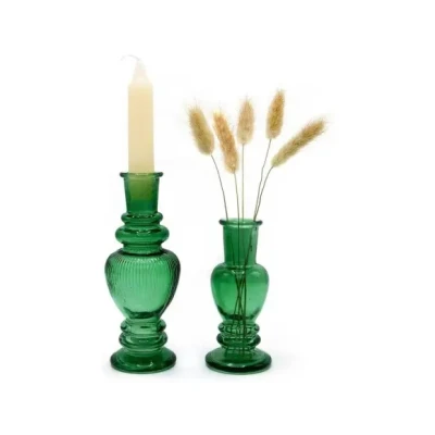 Afbeelding van Ideas 4 seasons giftbox with love cadeauset groen glazen kandelaar en vaasje incl. droogbloempluimpjes kaartje `&#039;with love&quot;