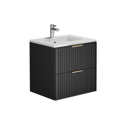 Afbeelding van Hangmeubel voor badkamer met strepen inbouwwastafel Zwart 60 cm ZEVARA L x H 57 D 46