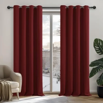 Afbeelding van Deconovo warmte isolerende verduisterende gordijnen, gordijnen voor meisjeskamers, modern ontwerp met ringen 107 x 214 cm (b h), kerstrood, 2 stuks