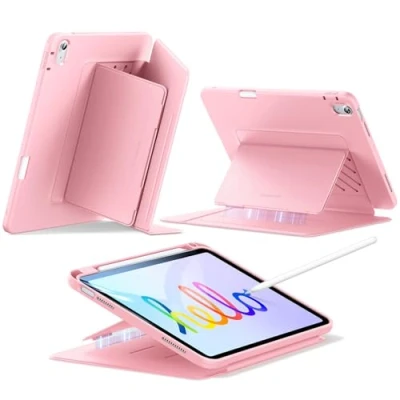 Afbeelding van ESR iPad hoes (A16) 11e generatie, / 10e generatie (2025/2022) hoes, verticale standaard, standhoeken, ultra stabiele met potloodhouder, magnetische flipserie, roze