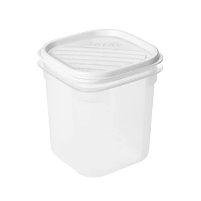 Afbeelding van TATAY Luchtdichte voedselcontainer, 0,7 l inhoud, flexibel drukdeksel, BPA vrij, magnetron en vaatwasmachinebestendig, wit. Afmetingen: 10 x 11,7 cm