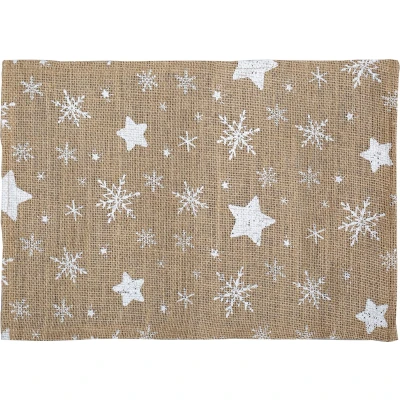 Afbeelding van Atmosphera Jute Placemat set van 4 Onderlegger 30 x 45 cm Witte sterren Feestdecoratie