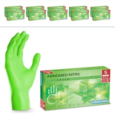 Afbeelding van ARNOMED Groene wegwerphandschoenen, nitril handschoenen, maat S, wegwerphandschoen 2000 stuks (20 dozen), poedervrij en latexvrij, wegwerphandschoenen in XS, M, L XL