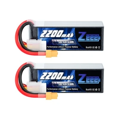 Afbeelding van Zeee 4S Lipo Batterij 2200 mAh 14,8 V 120 C RC accu met XT60 aansluiting voor FPV Racing Drones Racefiets Quadcopters Vliegtuig Helikopter Boot Auto (2 pakketten)