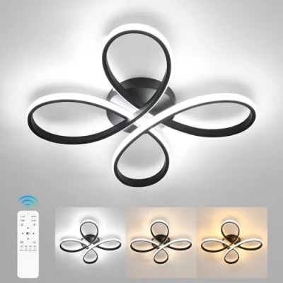 Afbeelding van Comely Comfortabel led plafond, modern dimbaar 40 W, 4500 lm, cm, 3000 K 6500 K, moderne bloemenlamp met afstandsbediening voor slaapkamer, woonkamer, zwart