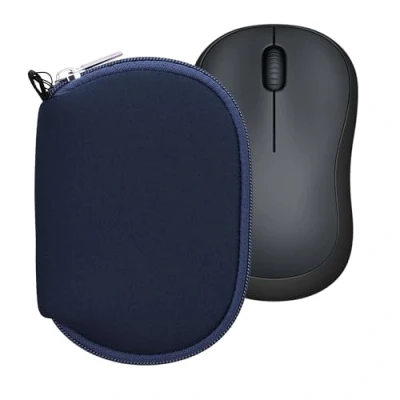Afbeelding van kwmobile computermuis hoes geschikt voor Logitech M220 SILENT / M235 M185 hoesje Muis beschermhoes met rits Mouse case van neopreen in donkerblauw