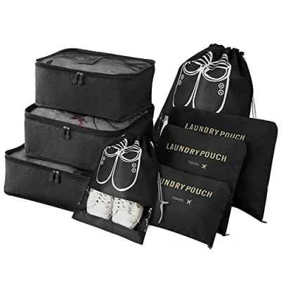 Afbeelding van Vicloon Reisorganizer, 8 stuks bagage organizers voor op reis, verschillende maten waterdichte kubus reistassen het opbergen, zwart.
