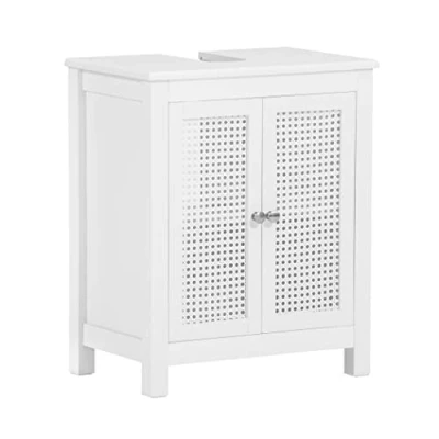 Afbeelding van SoBuy BZR35 W Wastafelonderkast met deuren in roosterlook, 50 x 60 33 cm, wit
