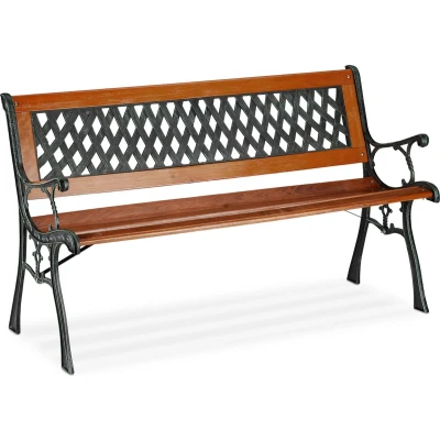 Afbeelding van Relaxdays tuinbank 2 personen 73 x 125 52,5 cm hout gietijzer bruin groen