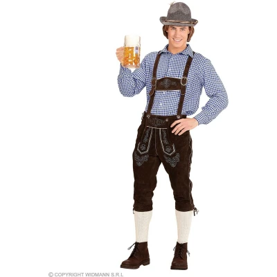Afbeelding van Widmann Boeren Tirol &amp; Oktoberfest Kostuum Blokjesblouse Blauw / Wit Geblokt Man Blauw, Beige XL Bierfeest Verkleedkleding