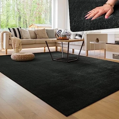 Afbeelding van Paco Home Vloerkleed voor de woonkamer, effen, wasbaar, korte en zachte pool 120 x 170 cm, zwart