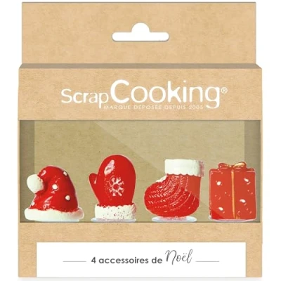Afbeelding van 4 decoratieve kerstboomstammen muts, pantoffel, wanten en kerstcadeau taartdecoraties voor gebak accessoires 4941