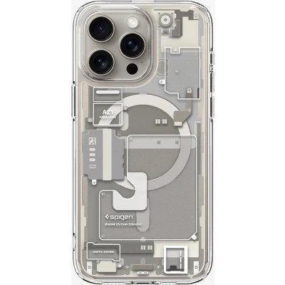 Afbeelding van Spigen Ultra Hybrid Mag hoesje met MagSafe voor iPhone 15 Pro natuurlijk titanium (Zero One patroon)