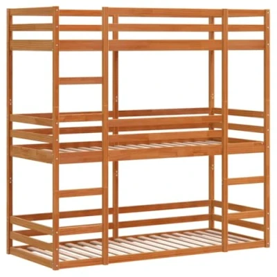 Afbeelding van vidaXL Stapelbed 3 persoons massief grenenhout wasbruin 90x200 cm