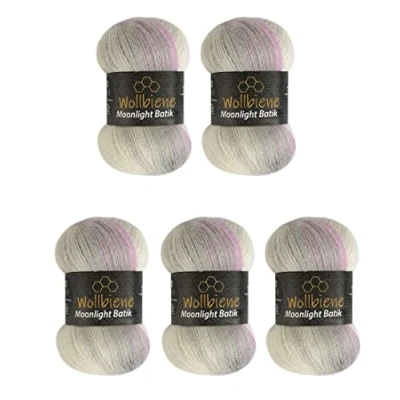 Afbeelding van Wollbiene Moonlight Batik Breiwol, 5 x 100 g, 500 20% Turkse wol, kleurverloop, 2700 roze grijs