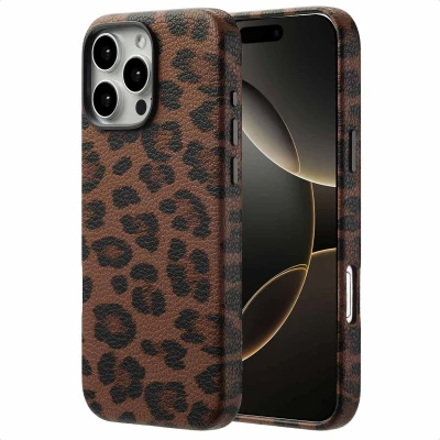 Afbeelding van Selencia Hoesje geschikt voor iPhone 16 Pro Max Sabi Backcover panterprint MagSafe Mocha Brown