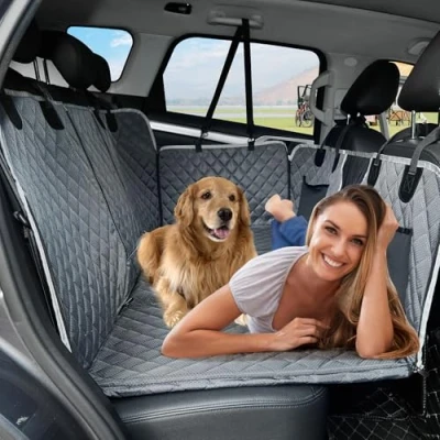 Afbeelding van ANOSOSPECIAL Achterbankhoes voor honden, waterdicht, reishangmat, gemakkelijk te reinigen auto, SUV, vrachtwagen (grijs)